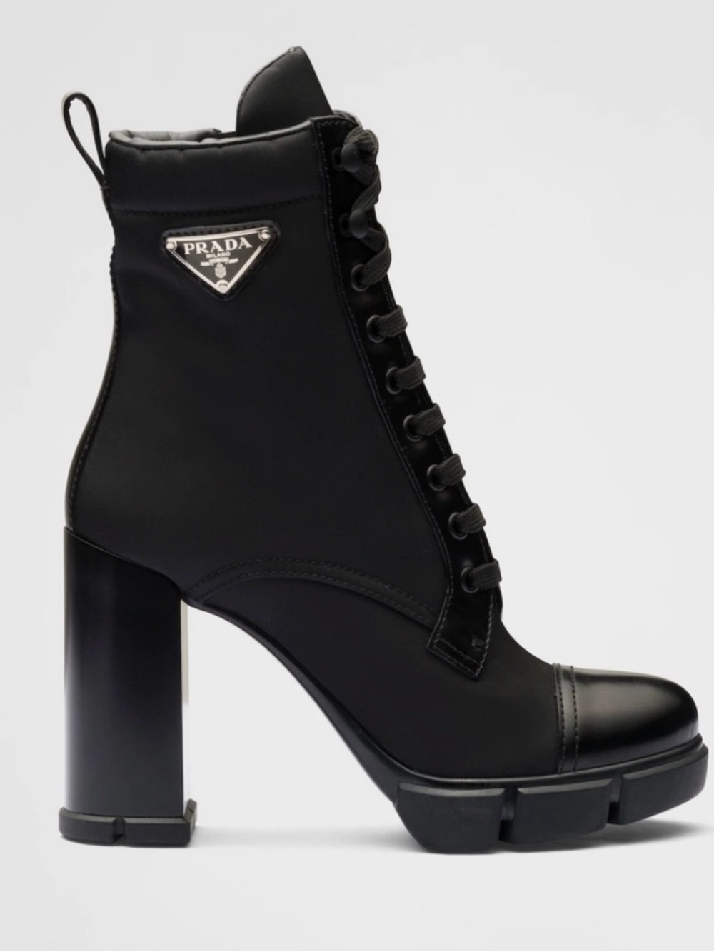 40.5 worn 2x Prada Black Lace-Up Platform Ankle Boot with Block Heel